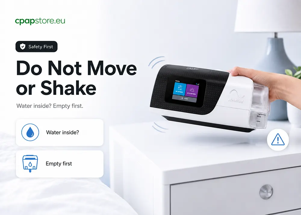 Do not move or shake your CPAP machine while the humidifier chamber is filled with water