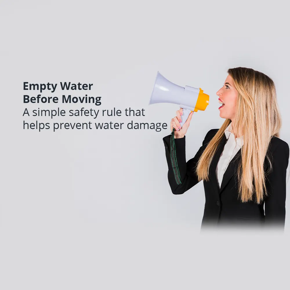 Woman with megaphone announcing water safety moving tip