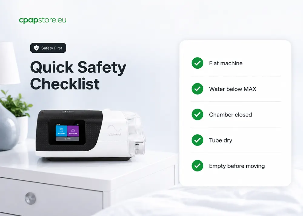 Quick CPAP humidifier safety checklist - key rules to follow every time you use your machine